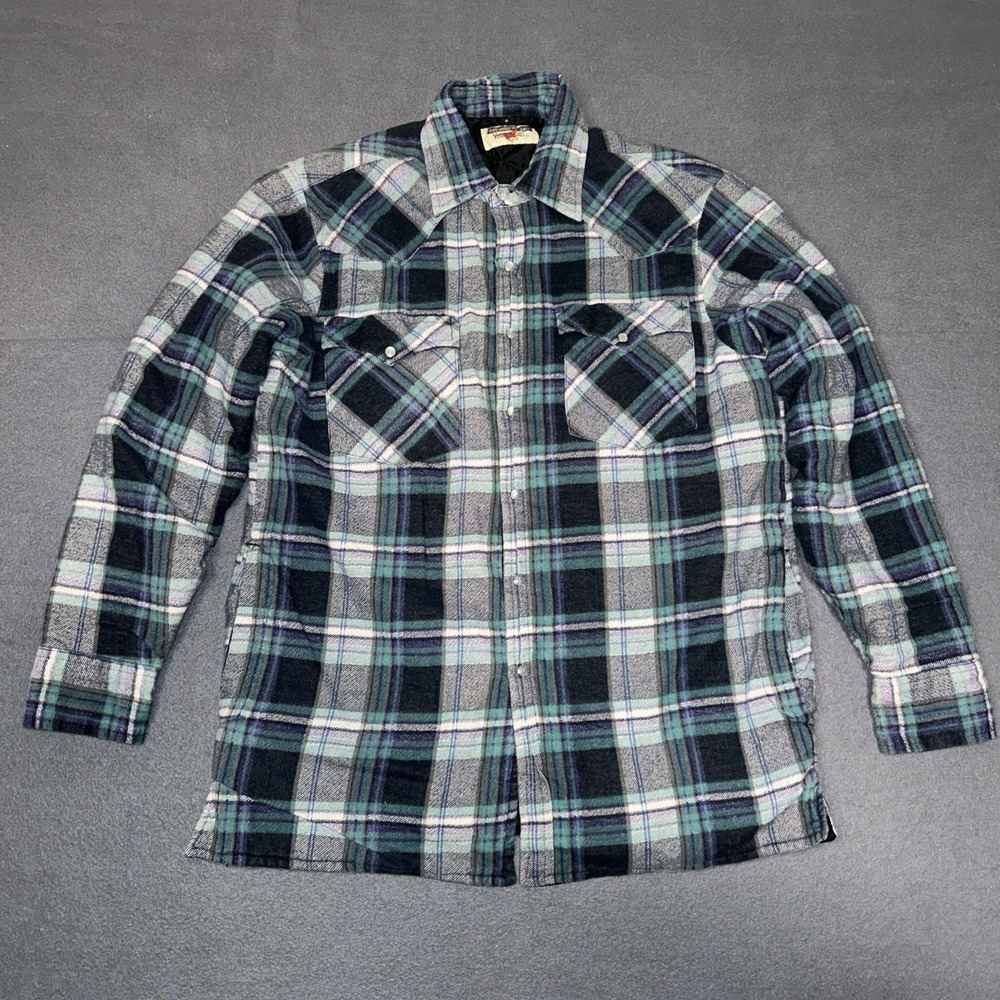 Youngbloods Pearl Snap Plaid Western Shirt S Green &Purple Long Sleeve Authentic